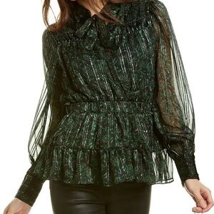 Walter Baker Green Smocked Tiered Blouse